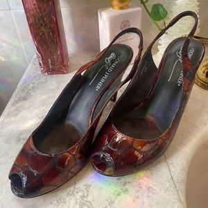 Vintage Donald J Pliner Brown Reptile Pattern Peep Toe Heel - Size 6.5